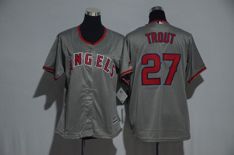 Womens 2017 MLB Los Angeles Angels #27 Trout Grey Jerseys